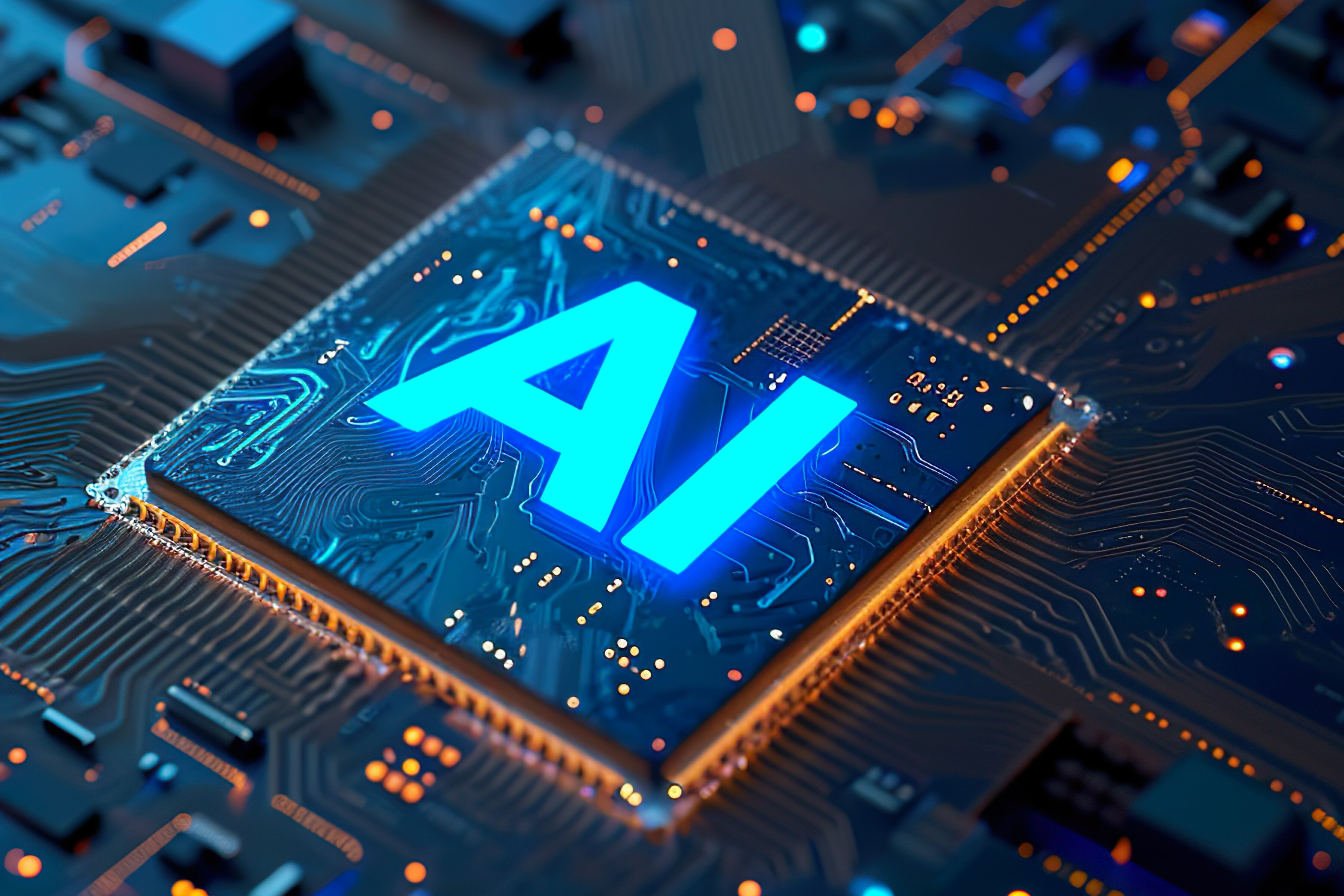 Artificial intelligence microchip. Microprocessor with AI techno